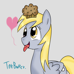 Size: 1024x1024 | Tagged: safe, artist:korchristmas, derpy hooves, pegasus, pony, female, heart, mare, muffin, solo, tongue out