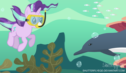 Size: 3387x1966 | Tagged: safe, artist:shutterflyeqd, starlight glimmer, dolphin, fish, pony, cute, diving goggles, snorkel, solo, underwater, vector