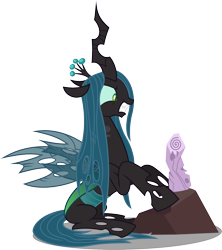 Size: 1598x1800 | Tagged: safe, artist:seahawk270, mean twilight sparkle, queen chrysalis, twilog, changeling, changeling queen, frenemies (episode), angry, dead, female, log, rock, simple background, solo, teeth, transparent background, vector
