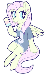 Size: 467x746 | Tagged: safe, artist:mewball, fluttershy, pegasus, pony, bottomless, clothes, earring, fashion, pastel goth, piercing, popsicle, shirt, sitting, soft grunge, tongue out, wingding eyes