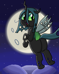 Size: 2400x3000 | Tagged: safe, artist:saburodaimando, queen chrysalis, changeling, changeling queen, nymph, bugbutt, butt, cute, cutealis, cutie, female, filly, filly queen chrysalis, flying, imminent heart attack, moon, night, plot, younger