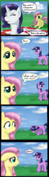 Size: 405x1438 | Tagged: safe, artist:angerelic, derpibooru import, edit, fluttershy, rarity, twilight sparkle, unicorn twilight, pegasus, pony, unicorn, comic, dialogue, eating, female, females only, grass, grazing, herbivore, horses doing horse things, picnic, picnic blanket, speech bubble