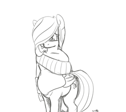Size: 986x882 | Tagged: safe, artist:nasse, fluttershy, anthro, centaur, ponytaur, taur, anthro centaur, centaurshy, clothes, female, monochrome, off shoulder, pegataur, solo, sweater, sweatershy