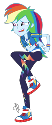 Size: 862x2048 | Tagged: safe, artist:ilaria122, derpibooru import, rainbow dash, better together, equestria girls, overpowered (equestria girls), clothes, converse, faic, female, geode of super speed, magical geodes, not a vector, open mouth, pants, raised leg, shoes, sneakers, solo