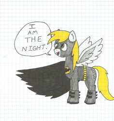 Size: 868x920 | Tagged: safe, artist:emopandaman, derpy hooves, pegasus, pony, batman, batmare, crossover, female, mare, parody, solo