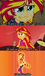 Size: 593x1000 | Tagged: safe, edit, screencap, sunset shimmer, equestria girls, rainbow rocks, heel-face turn, mermaid man and barnacle boy v, screencap comic, sleeveless, spongebob squarepants