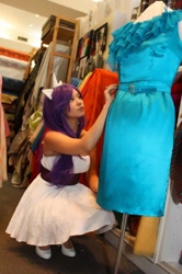 Size: 426x640 | Tagged: safe, artist:ani-mia, rarity, human, clothes, cosplay, dress, irl, irl human, photo, solo, working