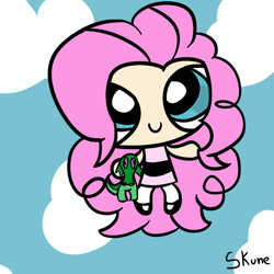 Size: 894x894 | Tagged: safe, artist:skune, gummy, pinkie pie, cute, powerpuffified, smiling, solo, the powerpuff girls