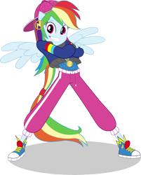 Size: 11641x14505 | Tagged: safe, artist:sugar-loop, derpibooru import, rainbow dash, better together, dance magic, eqg summertime shorts, equestria girls, get the show on the road, spoiler:eqg specials, a queen of clubs, absurd resolution, backwards ballcap, baseball cap, cap, clothes, converse, ear piercing, female, hat, hip hop, pants, piercing, ponied up, rapper dash, shoes, simple background, solo, transparent background, vector