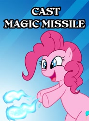 Size: 699x948 | Tagged: artist needed, safe, pinkie pie, earth pony, pony, magic, magic missile, solo, text