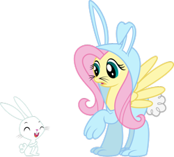 Size: 1024x924 | Tagged: safe, artist:becool362, angel bunny, fluttershy, pegasus, pony, bunny costume, bunnyshy, clothes, colored, laughing