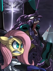 Size: 2700x3600 | Tagged: safe, artist:uc77, fluttershy, pegasus, pony, badass, crossover, eva-01, flutterbadass, mecha, neon genesis evangelion