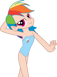 Size: 3000x4037 | Tagged: safe, artist:michaelsety, derpibooru import, rainbow dash, human, anatomically incorrect, armpits, clothes, humanized, one-piece swimsuit, quality, solo, swimsuit