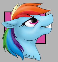 Size: 764x816 | Tagged: safe, artist:mythpony, derpibooru import, rainbow dash, pegasus, pony, bust, female, floppy ears, mare, solo