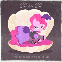 Size: 800x800 | Tagged: safe, pinkie pie, earth pony, pony, burlesque, saloon dress, saloon pinkie, seashell, sharing, solo