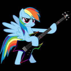 Size: 800x800 | Tagged: safe, artist:didgereethebrony, derpibooru import, edit, rainbow dash, pegasus, pony, bass guitar, musical instrument, solo