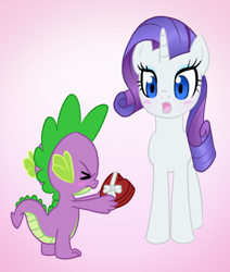 Size: 654x772 | Tagged: safe, artist:howlsinthedistance, rarity, spike, dragon, pony, unicorn, blushing, female, male, shipping, sparity, straight