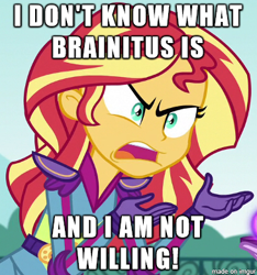 Size: 365x390 | Tagged: safe, edit, edited screencap, screencap, sunset shimmer, equestria girls, friendship games, caption, exploitable meme, image macro, meme, sonic boom, sunset is not willing to learn