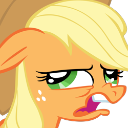 Size: 4000x4000 | Tagged: safe, artist:shelltoon, applejack, earth pony, pony, absurd resolution, derp, disgusted, faic, female, floppy ears, freckles, frown, mare, nose wrinkle, open mouth, reaction image, simple background, solo, transparent background, vector