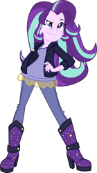 Size: 5320x9500 | Tagged: safe, artist:limedazzle, starlight glimmer, equestria girls, absurd resolution, alternate universe, boots, clothes, high heel boots, jacket, leather jacket, pants, shirt, simple background, solo, transparent background, vector