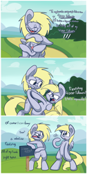 Size: 1016x2022 | Tagged: safe, artist:extradan, derpy hooves, oc, oc:jerky hooves, pony, bipedal, tumblr