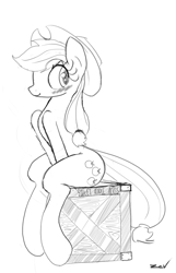 Size: 642x997 | Tagged: safe, artist:zev, applejack, earth pony, pony, grayscale, monochrome, sketch