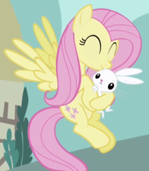 Size: 298x341 | Tagged: safe, screencap, angel bunny, fluttershy, pegasus, pony, happy, hug