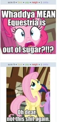 Size: 359x770 | Tagged: safe, fluttershy, pinkie pie, earth pony, pegasus, pony, exploitable meme, juxtaposition, juxtaposition win, vulgar