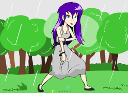 Size: 912x660 | Tagged: safe, artist:xevnest, rarity, human, humanized, rain, solo, wet, wet mane, wet mane rarity