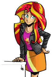 Size: 475x700 | Tagged: safe, artist:theartrix, sunset shimmer, equestria girls, clothes, female, solo, two toned hair