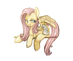 Size: 600x500 | Tagged: safe, artist:lelittleluna, fluttershy, pegasus, pony, rabbit, female, mare, pink mane, yellow coat