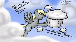 Size: 1920x1080 | Tagged: safe, artist:coaldustthestrange, derpy hooves, pegasus, pony, cloud, cloudy, coaldust, female, happy, mare, muffin, solo