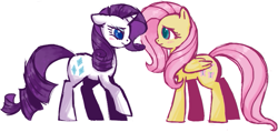 Size: 887x423 | Tagged: safe, artist:lalucca, fluttershy, rarity, pegasus, pony, unicorn, blushing, female, flarity, lesbian, shipping