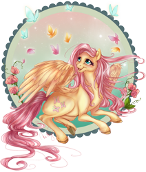 Size: 1806x2130 | Tagged: safe, artist:cigarscigarettes, part of a set, fluttershy, butterfly, pegasus, pony, female, flower, mare, simple background, transparent background