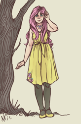 Size: 432x659 | Tagged: safe, artist:cafechan, fluttershy, human, clothes, female, humanized, pink hair