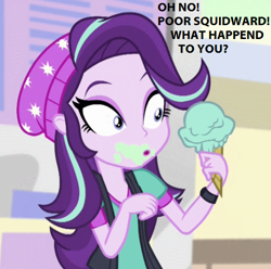 Size: 528x524 | Tagged: safe, edit, edited screencap, screencap, starlight glimmer, equestria girls, mirror magic, spoiler:eqg specials, cropped, food, hocus pocus, ice cream, solo, spongebob squarepants, squidward tentacles