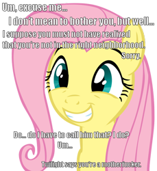 Size: 550x600 | Tagged: safe, fluttershy, pegasus, pony, caption, image macro, squee, vulgar, wrong neighborhood