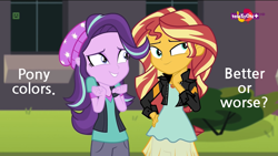 Size: 1920x1080 | Tagged: safe, edit, edited screencap, screencap, starlight glimmer, sunset shimmer, equestria girls, mirror magic, spoiler:eqg specials, example, geode of empathy, magical geodes, question, text