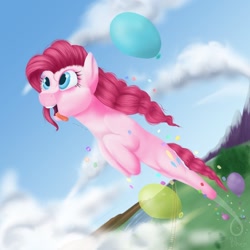 Size: 960x960 | Tagged: safe, artist:dertaii, pinkie pie, earth pony, pony, balloon, female, mare, pink coat, pink mane, solo