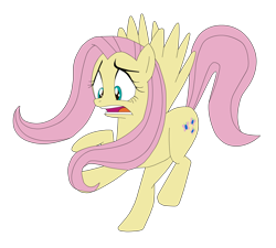 Size: 1920x1728 | Tagged: safe, artist:blackdarkrain, fluttershy, pegasus, pony, female, mare, open mouth, scared, simple background, solo, spread wings, transparent background, wings