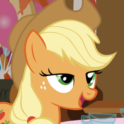 Size: 720x720 | Tagged: safe, applejack, earth pony, pony, bedroom eyes, solo