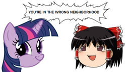 Size: 600x345 | Tagged: safe, derpibooru import, twilight sparkle, hakurei reimu, image macro, touhou, twiface, wrong neighborhood, yukkuri