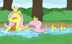 Size: 2100x1300 | Tagged: safe, artist:hbdhow, fluttershy, pegasus, pony, duckling, swimming, water wings