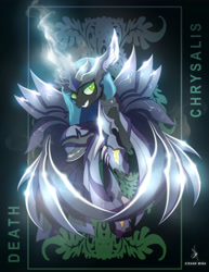 Size: 4000x5192 | Tagged: safe, artist:zidanemina, queen chrysalis, changeling, changeling queen, absurd resolution, armor, female, grin, saint seiya, smiling, solo