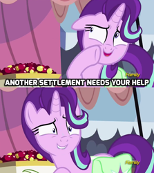 Size: 686x768 | Tagged: safe, edit, edited screencap, screencap, starlight glimmer, pony, unicorn, rock solid friendship, caption, discovery family logo, exploitable meme, fallout, fallout 4, image macro, meme, preston garvey, starlight's confessions