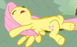 Size: 447x272 | Tagged: safe, fluttershy, pegasus, pony, double rainboom, faint, female, mare, pink mane, yellow coat