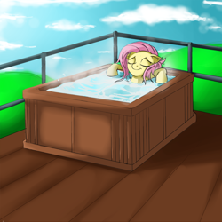 Size: 750x750 | Tagged: safe, artist:nac0n, fluttershy, pegasus, pony, female, hot tub, mare, solo