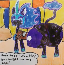 Size: 3072x3122 | Tagged: safe, artist:eternaljonathan, nightmare moon, pony, unicorn, axe, butt, butt expansion, fetish, gativerso, growth, log, plot, traditional art, vore, weapon, whiteboard
