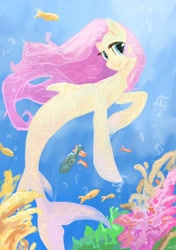 Size: 2400x3400 | Tagged: safe, artist:my-magic-dream, fluttershy, fish, merpony, solo, species swap, underwater, watershy