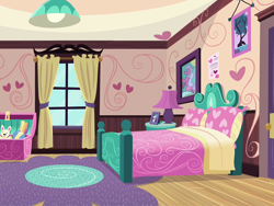 Size: 800x600 | Tagged: safe, artist:spookshow-baby-boo, edit, rarity, pony, unicorn, one bad apple, background, bed, bedroom, chest, picture frame, plushie, scenery, sweetie belle's bedroom